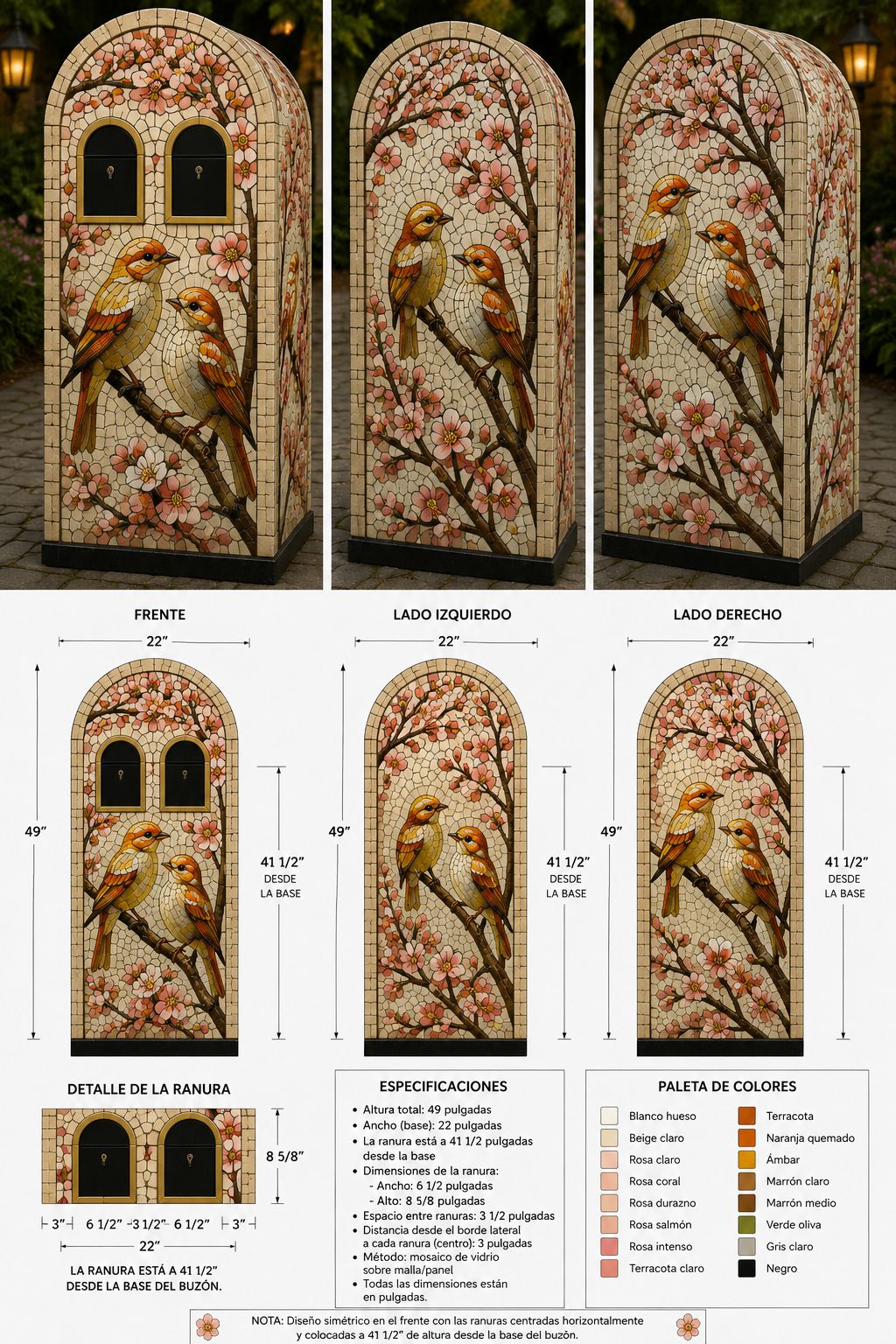 Songbird and Cherry Blossom — mosaic mailbox design